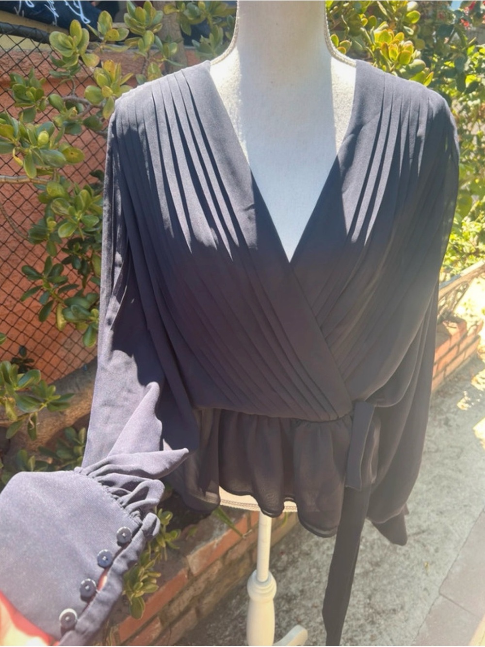 Express Navy Blue Pleated Neck Blouse